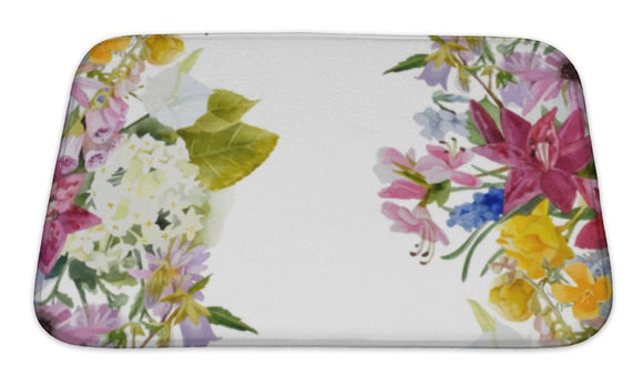 Bath Mat, Watercolor Floral Border