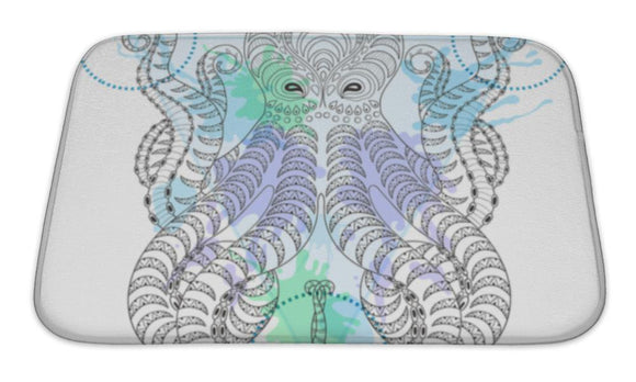 Bath Mat, Tattoo Octopus Zentangle Stylized Hand Drawn Tribal Octopus In Watercolor Frame