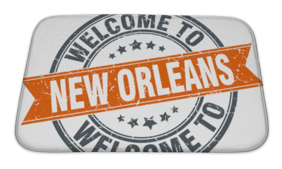 Bath Mat, Welcome To New Orleans Orange Round Ribbon Stamp