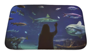 Bath Mat, Young Girl In Glass Tunnel In Loceanografic Aquarium