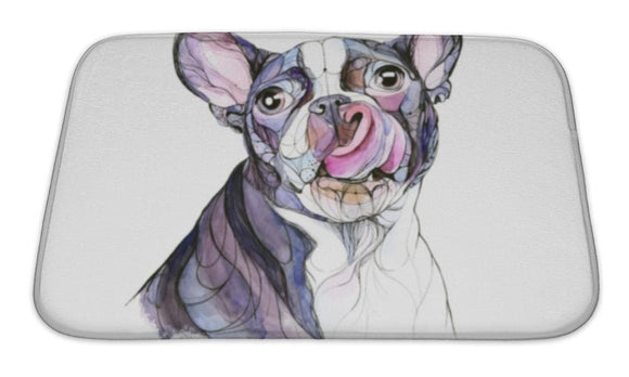 Bath Mat, Watercolor Hand Drawn Boston Terrier Illustration