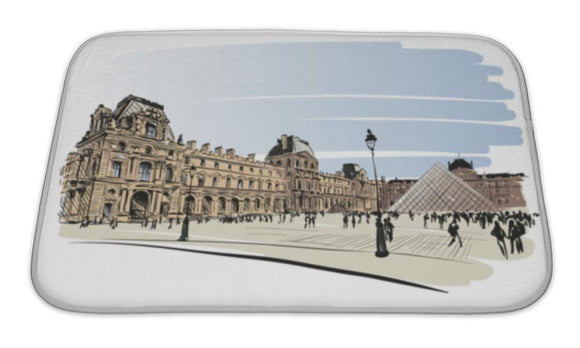 Bath Mat, The Louvre With Pyramid Illustration