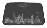 Bath Mat, World Travel And Sights Tourism Banner With Handlettering Quote