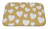 Bath Mat, Tiled Pattern From White Hand Painted Hearts On A Gold Romantic In