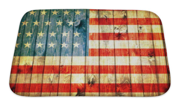 Bath Mat, The Usa Flag Painted On Wooden Pad