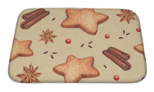 Bath Mat, Watercolor Pattern Gingerbread Cookies And Christmas S