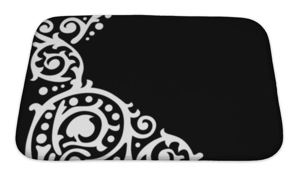 Bath Mat, White Patterned Corner On Black