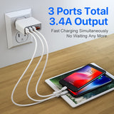 Phone Charger,EU 3.4A/5V 3 Port LED Display Usb Charger