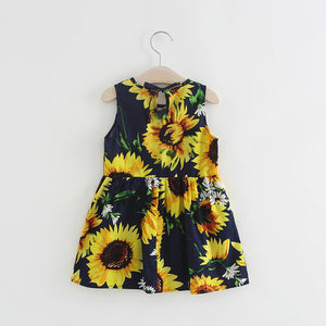 Girls summer dress with bow back flower print