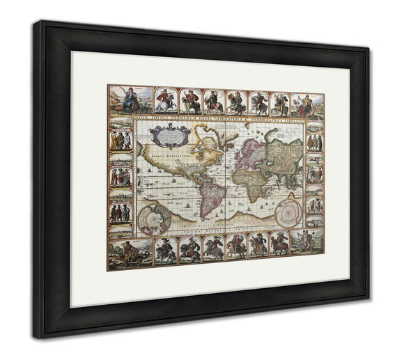 Framed Print, World Old Map