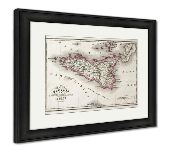 Framed Print, Sicily An Other Islands Old Map