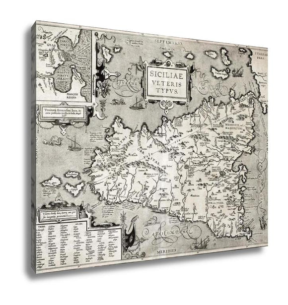 Gallery Wrapped Canvas, Sicily Old Map With Syracuse Detail