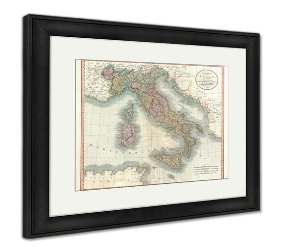 Framed Print, Italy Old Map