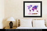 Framed Print, World Map In Watercolor Purple Warm