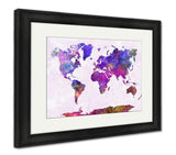 Framed Print, World Map In Watercolor Purple Warm