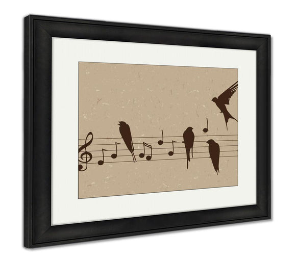 Framed Print, Music Notes With Birds