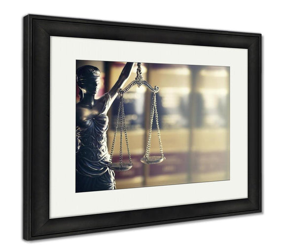 Framed Print, Burden Of Proof Moodily Lit Legal Law Concept Image With Scales Of Justice