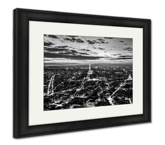 Framed Print, Paris France Skyline Panoramsunset Young Night View On Eiffel