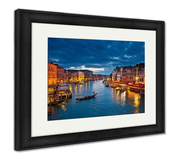 Framed Print, View On Grand Canal At Night Venice Italy