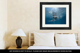 Framed Print, Surfer With Surf Board Dive Underwater With Fun Under Big Ocean Wave
