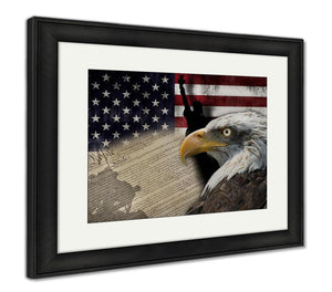 Framed Print, American Flag And Monuments