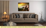 Gallery Wrapped Canvas, Elephant On Savanna Landscape And Mount Kilimanjaro At Sunset