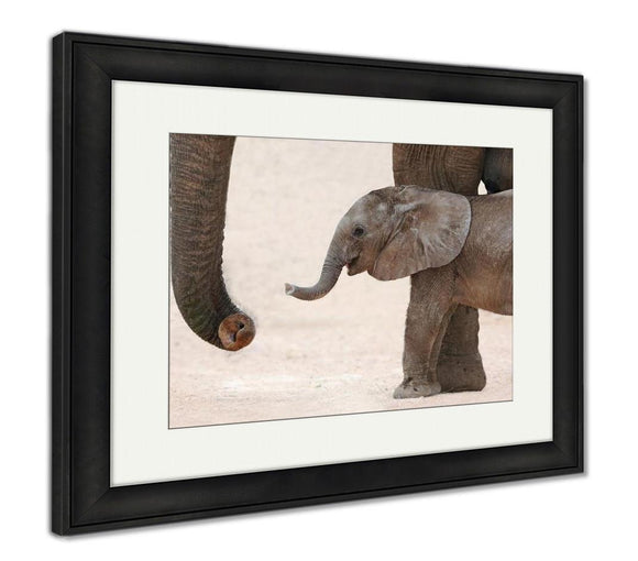 Framed Print, African Elephant Baby And Mom