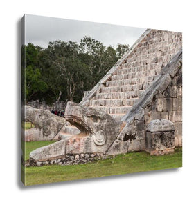 Gallery Wrapped Canvas, Serpent Head Stairway In El Castillo Pyramid Chichen Itzmexico