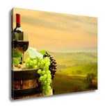 Gallery Wrapped Canvas, Red Wine With Barrel On Vineyard In Green Tuscany Italy