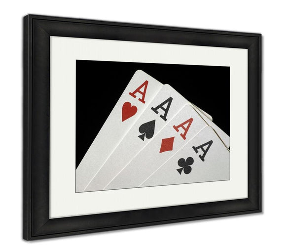 Framed Print, Four Aces On Black