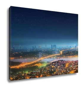 Gallery Wrapped Canvas, Panoramof Istanbul And Bosphorus Bridge At Night