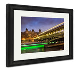 Framed Print, Paris Birhakeim Bridge Twilight Clouds Light Trails Boats On