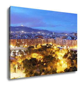 Gallery Wrapped Canvas, Barcelonskyline From Plazespanat Night