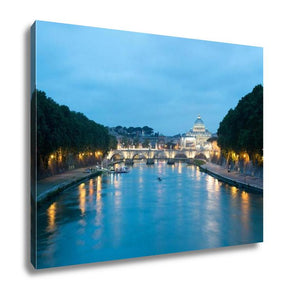 Gallery Wrapped Canvas, View On St Peters Basilica By Night Across The Tiber River Rome Italy