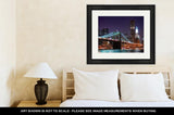 Framed Print, New York City Brooklyn Bridge Manhattan Skyline Skyscrapers Over