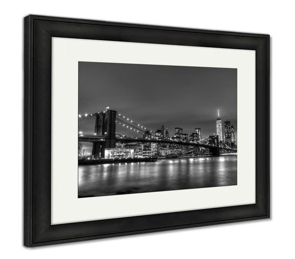 Framed Print, Brooklyn Bridge At Dusk New York City