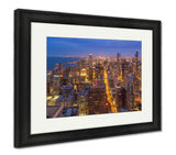 Framed Print, Chicago Downtown Skyline At Night Illinois