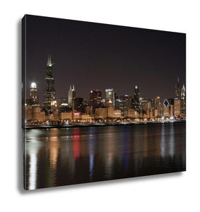 Gallery Wrapped Canvas, Chicago At Night In Winter Day