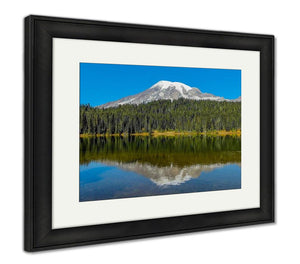 Framed Print, Seattle Mount Rainier And Reflection Lake