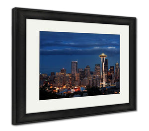 Framed Print, Seattle Night Time View