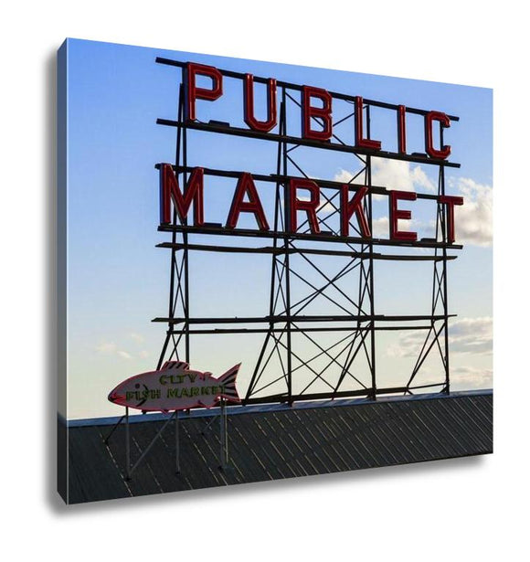 Gallery Wrapped Canvas, Seattle Public Market Center Sign Pike Place Market Seattle Wa USA