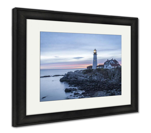 Framed Print, Light Cape Elizabeth Marks Entrance Shipping Channel For