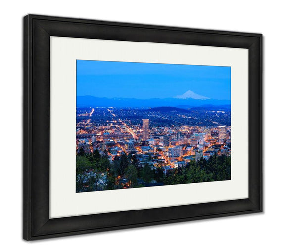 Framed Print, Beautiful Night Vista Of Portland Oregon