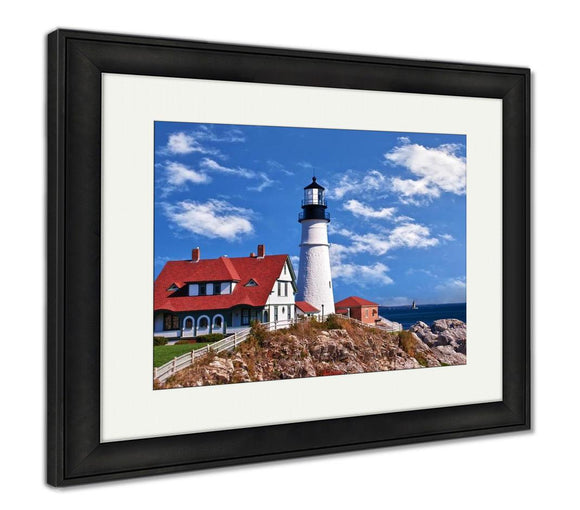 Framed Print, Portland Head Lighthouse In Maine