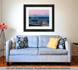 Framed Print, Alpenglow On Mount St Helens Mt Rainier Portlands Fremont Bridge