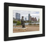 Framed Print, Status Of Stevie Ray Vaughan And Downtown Austin Texas