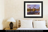 Framed Print, Austin Downtown Skyline By River At Night Texas