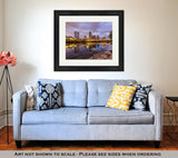 Framed Print, Austin Downtown Skyline By River At Night Texas