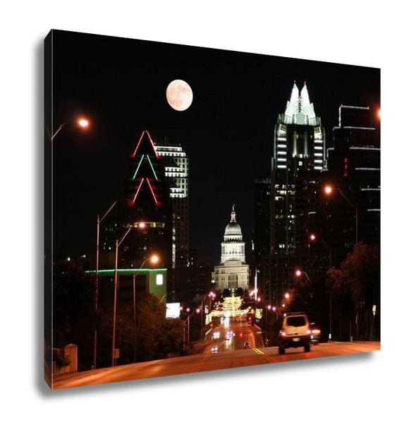 Gallery Wrapped Canvas, State Capitol Building At Night In Downtown Austin Texas