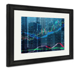 Framed Print, Forex Chart Over The Of The Skyscrapers Of The International Business Centre In